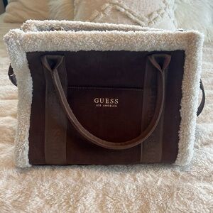 Guess Brown Tote Bag with Cream Accents